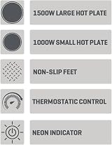 Daewoo 2500W Double Hot Plate Electric Hob Portable 2 Ring Tabletop Student view 6