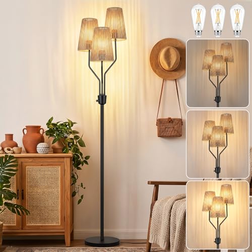 Bairth Boho Floor Lamp Farmhouse Rattan 3 Light