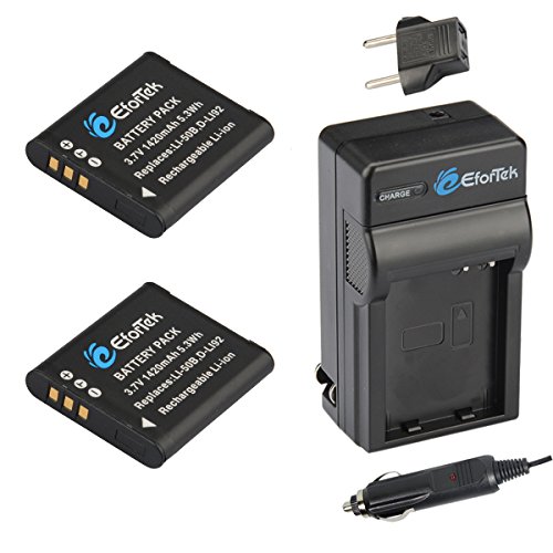 EforTek Li-50B Replacement Battery (2-Pack) and Charger Kit for Olympus LI-50B,Pentax D-li92 and Olympus Stylus 1010, 1020, 1030, 9000, 9010, SP-720UZ iHS, SP-800UZ, SP-810UZ, SZ-10, SZ-11, SZ-12, SZ-15, SZ-16 iHS, SZ-20, SZ-30MR, SZ-31MR iHS, Tough 6000, 6020, 8000, 8010, TG-610, TG-620 iHS, TG-630 iHS, TG-805, TG-810, TG-820 iHS, TG-830 iHS, TG-835, TG-850, TG-860,VG-190, VH-410, VH-515, VH-520, VR-340, VR-350, VR-370, XZ-1, XZ-10,Pentax Optio I-10, RZ10, RZ18, WG-1, WG-1 GPS, WG-2, WG-2 GPS, WG-3, WG-3 GPS, WG-4, WG-4 GPS, WG-10, X70,WG-5 GPS,WG-30,WG-30W
