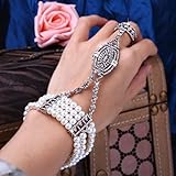 BABEYOND 1920s Flapper Bracelet Ring Set Austrian Crystals Imitation Pearl
