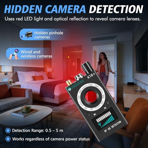 JMDHKK K18+ Hidden Camera Detector, Spy Camera Finder, Bug Detector, Magnetic Field Detector, Listening Device Detector – Privacy Protection Tool for Home, Office, Hotel, and Travel Security(Black)