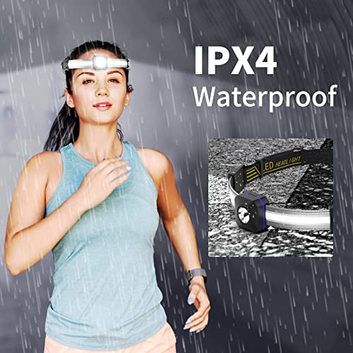 LED Headlamp Flashlight, USB Rechargeable Headlamp with COB Flashlight and Tail Red Light, Wide Beam Waterproof Headlamp, 7 Modes Adjustable Head Lamp for Running Hunting Fishing Camping