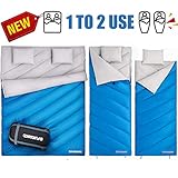 FUNDANGO Sleeping Bag Double 2 Person Sleeping Bags for Adults Cold Weather Lightweight Compact Waterproof for Camping Backpacking Hiking with Carry Bag&2 Camping Pillows