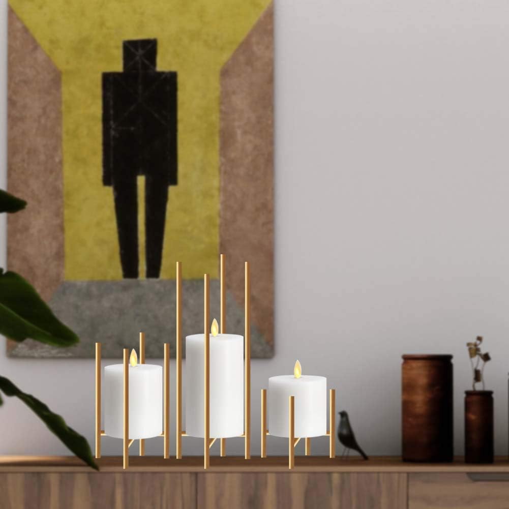 smtyle Pillar Gold Candle Holders Set of 3 Candelabra Ideal for Pillar LED Candles 4 Lines with Iron: Home & Kitchen