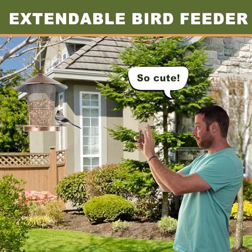 Bird Feeders for Outdoors Hanging, 2lb Large Seed Capacity Metal Feeder for Garden Patio, Mesh Tube Iron Outdoor Hanging Feeding Attract Various Birds, Including Finches and Sparrows(Brown)