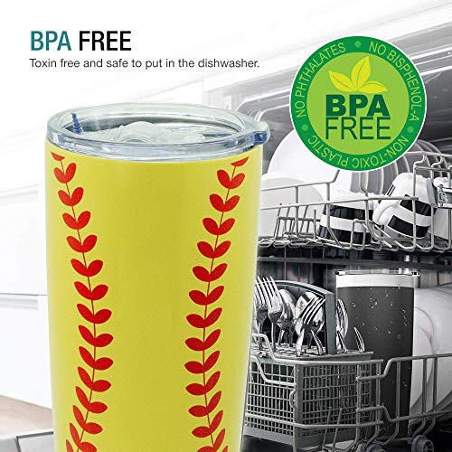 Yoelike Softball Tumbler 20oz Stainless Steel Double Wall Vacuum Insulated Cup with Straws, Splash Proof Lids, Mug Clean Brush, Tips for Fan Coaches Mom Men Sports Travel, Keep Drinks Cold and Hot