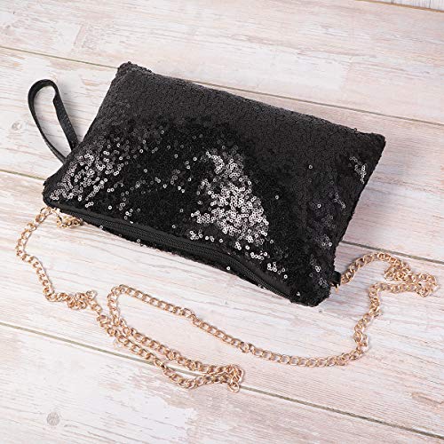 Tinksky Sparkly Sequin Handbag Lady Party Evening Clutch Shoulder Bag, Mother's Day gift or gift for women (Black), 10 7.1 0.8 inch