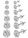 Sterling Silver Studs Earrings, 4-6 Pairs, Round Clear Cubic Zirconia Stud Earrings for Sensitive Ears priercing