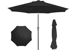 PATIO KINGDOM PatioKingdom 9FT Patio Outdoor Umbrella-UPF 50+ Sun Shade with Wind Vent, Push-Button Tilt & Smooth Crank Lift, Rust-Resistant Fiberglass Frame for Garden, Backyard,Yard (Black, 9FT)