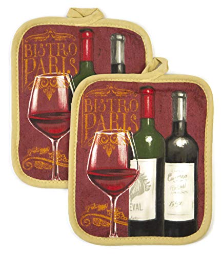 Lobyn Value Packs Kitchen Towel 5 Piece Linen Set 2 Towels 2 Pot Holders 1 Oven Mitt (Red Wine Beige Trim)