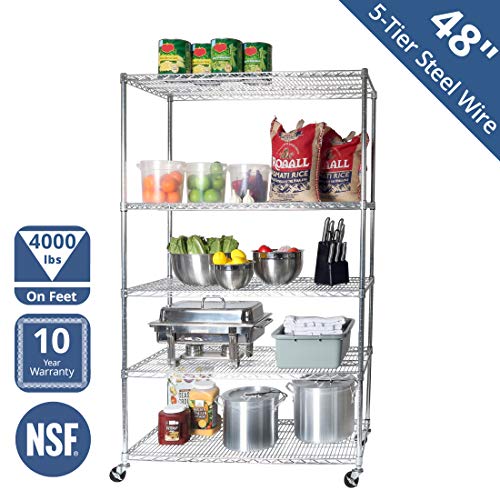 Seville Classics UltraDurable Commercial-Grade 5-Tier NSF-Certified Steel Wire Shelving with Wheels, - //coolthings.us