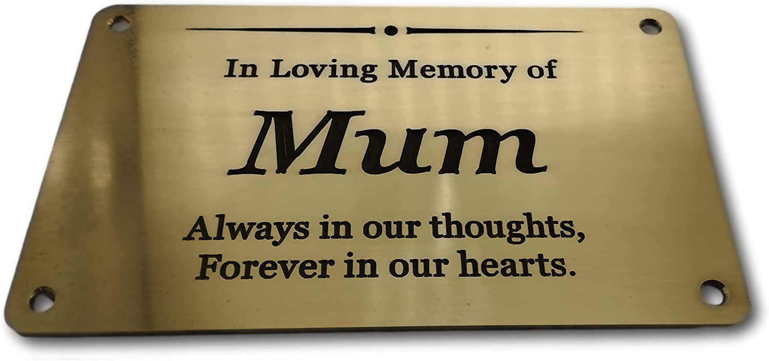 Mum Brass Memorial Plaque | Ideal for fixing to Memorial Benches | House Signs | Coffin or Casket Adornment | CNC Milled for Precision Lettering | Produced in the UK