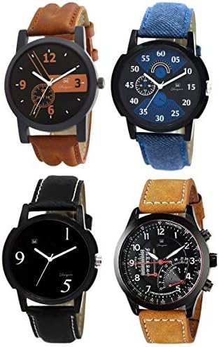 OM DESIGNERAnalogue Multicolor Dial Watch Leather Strap Watch-for Men's & Boy's (Combo Pack of 4)