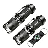 2 Pack Flashlights, Hausbell 7W Ultra Bright Mini LED Flashlight-Adjustable Focus 3 Modes Gifted with Free Compass