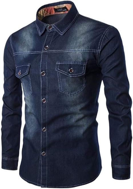 Amazon C1610トップス メンズ シャツ メンズyシャツ 長袖 デニムシャツ スリム 青 紺 ウエスタンシャツカジュアルシャツ ワーク ウォッシュ 大きいサイズ シャツ 通販