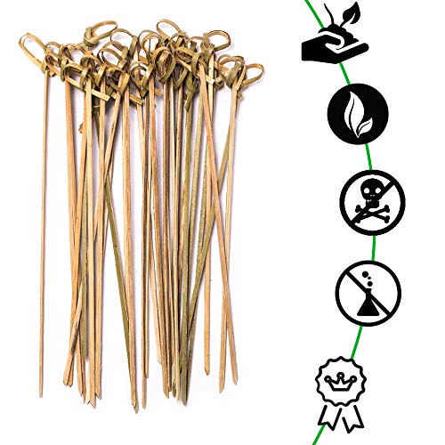 Natural Bamboo Cocktail Picks 100pc 6" Bamboo Knot Skewers, Looped