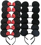 Mickey Mouse Ears Solid Black and Bow Minnie Headband for Boys and Girls Birthday Party or Celebrations (Pack of 24)