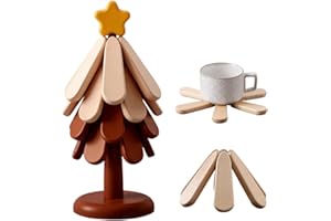 KEAOZA 2026 New Natural Tree Trivet Set, 4 Wooden Trivets & 1 Stand Like a Christmas Tree, Premium Heat-Resistant Xmas Decor TrivetTree for Hot Dis Pot Bowl Teapot Party Decoration (1PC Star)