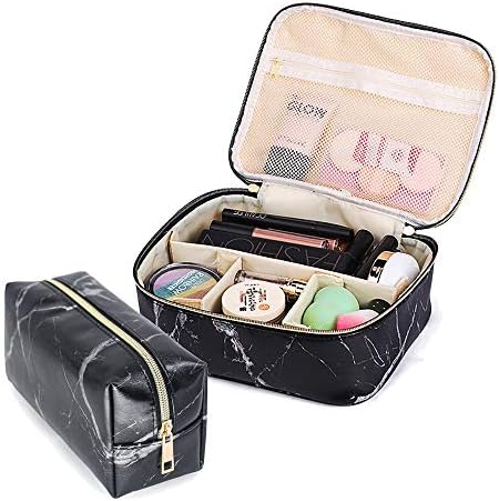 2 Pieces Travel Makeup Bag For Women Beauty Bag Portable Zippered Waterproof Multifunction Organizer For Men Women,Marble Black
