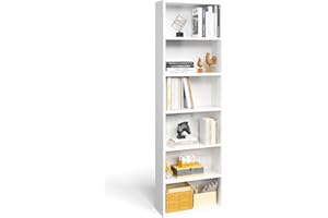 Breezestival Tall Narrow Bookshelf, 6 Tier Floor Standing Bookcase, Open Bookshelves Storage Organizer Display Shelves, Modern Corner Bookshelf Storage Cabinet for Living Room, Office, White, 21.8" W