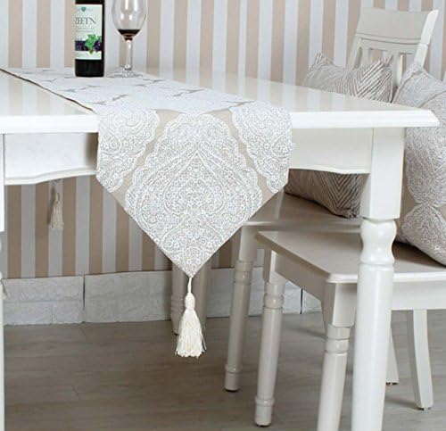 NikiCains Thickly Handmake Table Runner Classic Home Decoration Accessories with Tassel Decor Beige 13"x 96" …