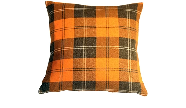 orange plaid throw pillow