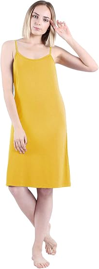 Amazon Co Jp Dishang レディース ロングキャミソール 吸汗通気柔らかいアジャスター付きペチコートワンピース 膝丈 服 ファッション小物