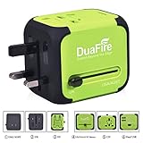 DuaFire Travel Adapter, Universal Power Adapter Plug International Wall Charger with Dual USB Ports and AC Socket for USA EU UK AU CN (Green)