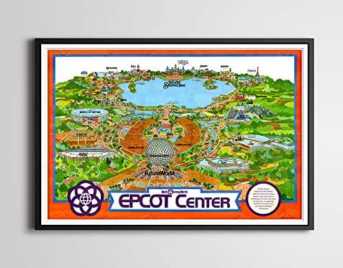 Vintage EPCOT CENTER Inaugural Year Park Map Poster! (24" x 36" or Smaller) - 1982 - Walt Disney World - Magic Kingdom - Spaceship Earth