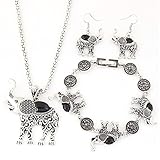 START New Women 1Set Vintage Elephant Necklace+Earrings+Bracelet Jewelry Set (Black )