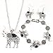 START New Women 1Set Vintage Elephant Necklace+Earrings+Bracelet Jewelry Set (Black )