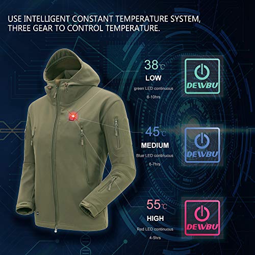DEWBU Men's Soft Shell Heated Jacket with Battery Pack DB-12 2.0 (Army Green, X-Small) - 12 Months Warranty - Thumbnail 4
