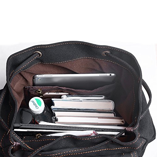 BLUBOON Canvas Vintage Backpack Leather Trim Casual Bookbag Men Women