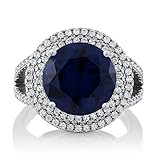 Sterling Silver Round Blue Simulated Sapphire Gemstone Women's Ring (7.56 cttw, Available in size 5, 6, 7, 8, 9)