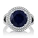 Gem Stone King 7.56 Cttw Blue Simulated Sapphire Ring In 925 Sterling Silver | Round 12MM | Wedding Engagement Anniversary Promise Ring For Women | Available in size 5, 6, 7, 8, 9