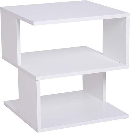 Homcom Modern Square 2 Tier Wood Coffee Side Table Storage Shelf Rack Living Room White Amazon Co Uk Kitchen Home