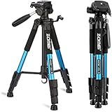 ZOMEI 55" Compact Light Weight Travel Portable Folding SLR Camera Tripod for Canon Nikon Sony DSLR Camera Video with Carry Case（Blue)