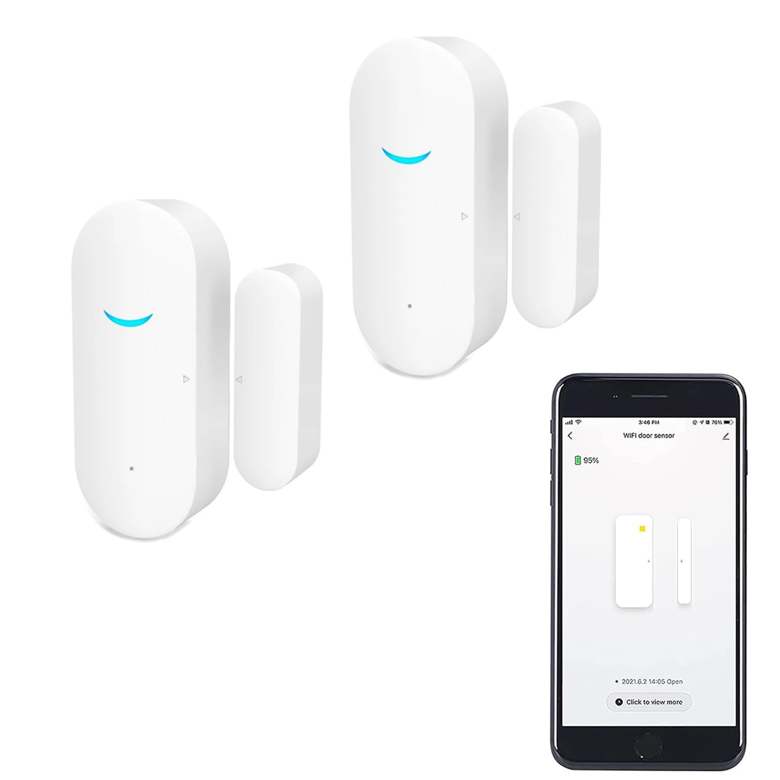 WiFi Door Window Sensor: Smart Window Detector, Tuya Smart Alarm with Free Notification, Smart Home Security System, Compatible with Alexa Google Home (2 Pack)