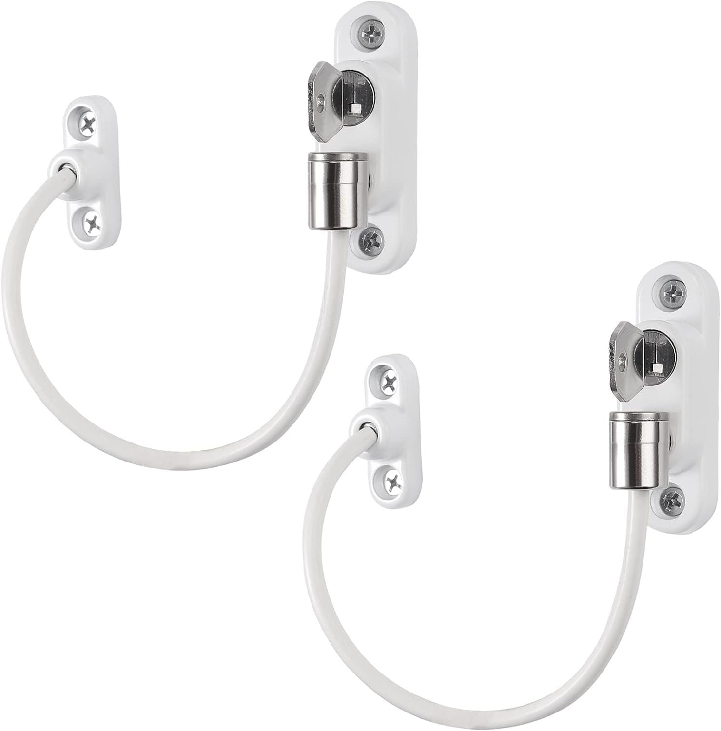 Neoteck Kids Window Door Cable Restrictor Lock Child Baby Safety Security Wire Catch with Keys for Home Public and Commercial Applications-White (2PCS)