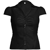 Women's Button Up Shirt Slim Fitted Cap Sleeve V Neck Top Y2k Coquette Button Down Shirt