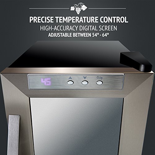Ivation 18 Bottle Thermoelectric Wine Cooler/Chiller - Stainless Steel - Counter Top Red & White Wine Cellar w/Digital Temperature, Freestanding Refrigerator Smoked Glass Door Quiet Operation Fridge - Thumbnail 2