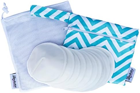 Reusable Washable Contoured Bamboo Eco Nursing Breastfeeding Pads by Leakies - Ultra-Soft Velvety Microfiber, Super Absorbent Core, Leak-Proof, 10 Multi-Pack with Bonus Waterproof and Mesh Pouches