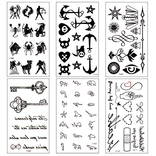 32 Sheets Waterproof Black Tiny Temporary Tattoo Metallic Gold Silver Fake Tattoo Sticker for Body Hand Neck Wrist Art Fashion - Thumbnail 4