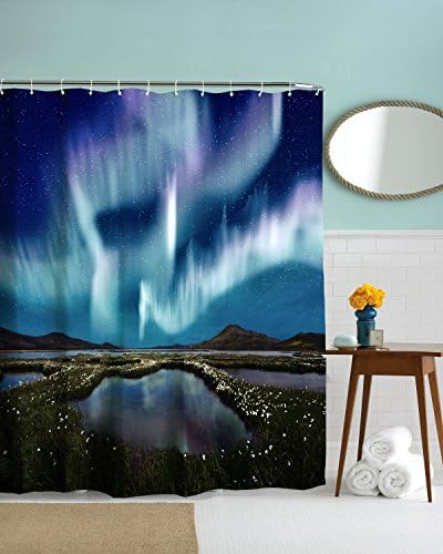 Get Orange Romantic Aurora Green Kids Polyester Shower Curtain Bathroom Window Hangings Drapes Living Room Bedroom Curtain-72inch