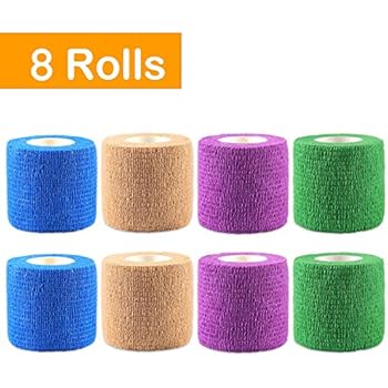 WePet Vet Wrap, Vet Tape Bulk Self-Adherent Gauze Rolls Non-Woven Cohesive Bandage First Aid for Dogs Cats Horses Birds Animals Strong Sports Tape for Wrist Ankle 2 Inch x 8 Rolls (4 Colors)