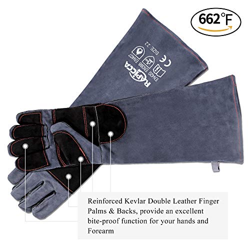 RAPICCA Animal Handling Gloves Bite Proof Kevlar Reinforced Leather