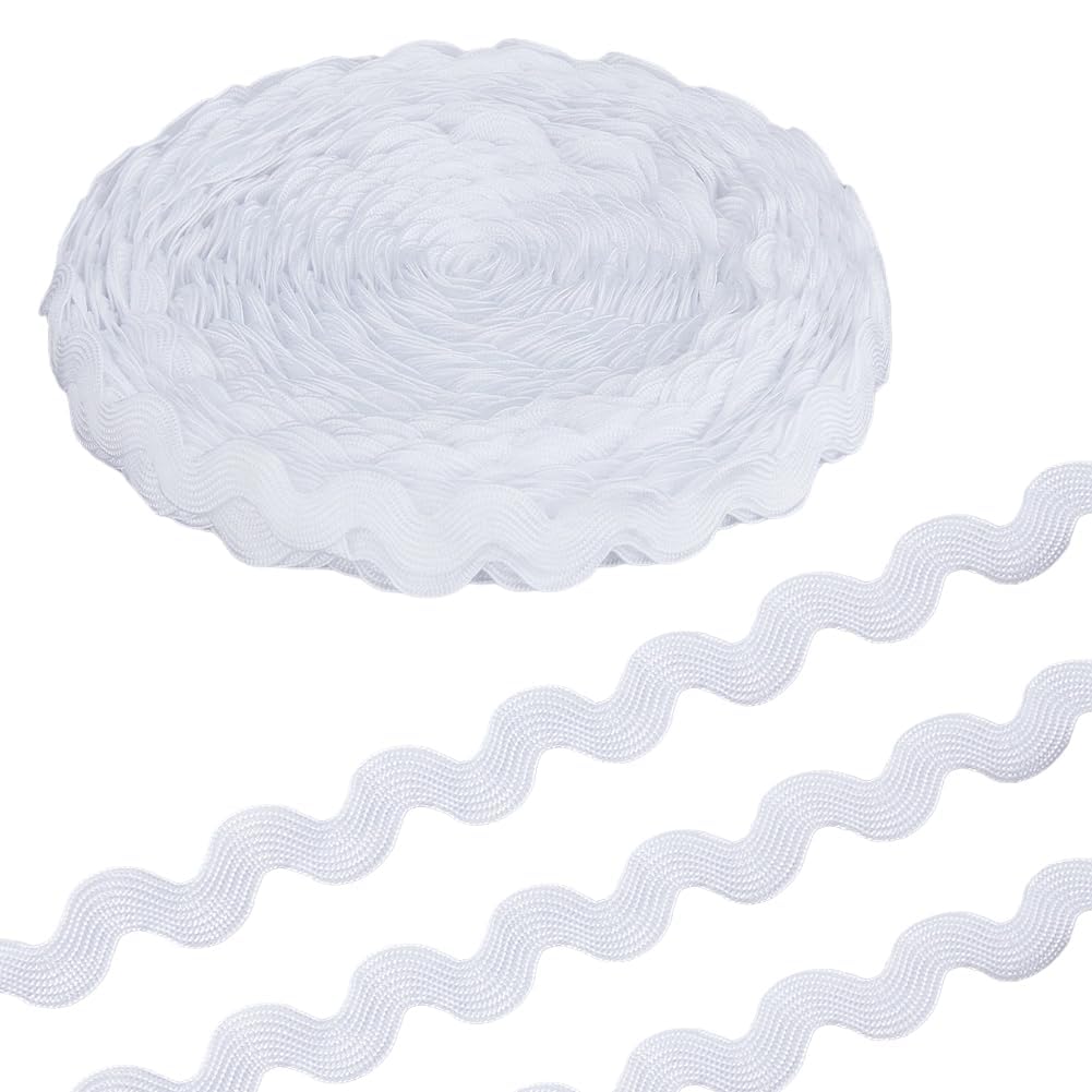 HOBBIESAY 28 Yards Wave Bending Fringe Trim RIC Rac Trim Ribbon Woven Fabric Lace White Flat Sew on Ribbons Curved Edge Ribbon for DIY Clothes Dress Wrapping Home Wedding Party Decoration