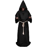 UpFind Medieval Hooded Monk Robe Costume Friar Priest Robe Cloak Renaissance Costume Men Halloween Costume Wizard Robe