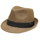 Pamoa Pms520 Solid Jute Straw Trilby Fedora Hat 4 Colors (L/xl, Brown)