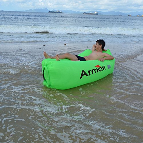 Armati Inflatable Lounger Patented Comfortable Headrest, Indoor or Outdoor Air Sofa, Camp Bedding, Hammock,Air Mattress with Carry Bag, Securing Stake and Bottle Opener (apple green) - Thumbnail 5